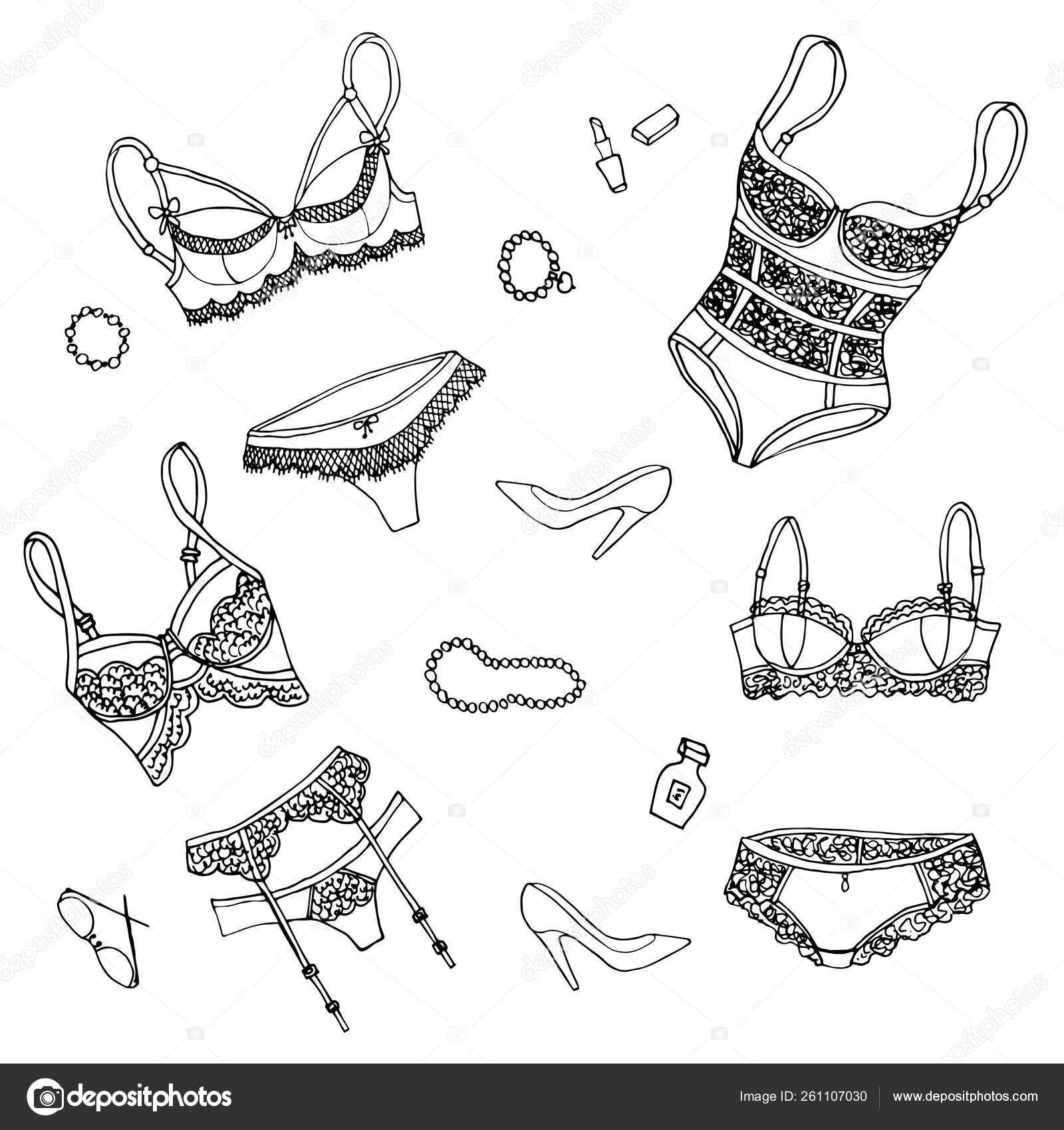 Sets Lace Underwear Black Body Suit With Bra And Panties Stock Vector C Remzhyna Gmail Com 261107030