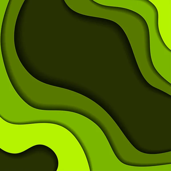 Onde di carta colorate, astratte, texture di sfondo geometrico strati di profondità nei toni del verde . — Vettoriale Stock