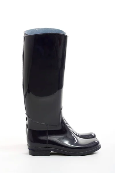 Fekete Fényes Gumi Boot Elszigetelt Fehér Background — Stock Fotó