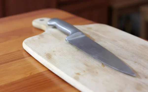 Close Shot Knife Wooden Board — Stock Photo, Image