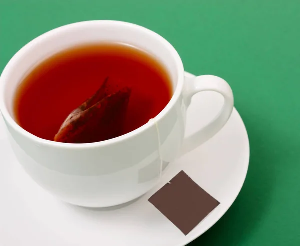 Чашка Чая Пакетиком Чая Блюдце — стоковое фото