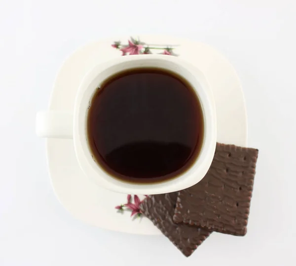 Xícara Café Com Biscoitos Chocolate Isolados Fundo Branco — Fotografia de Stock