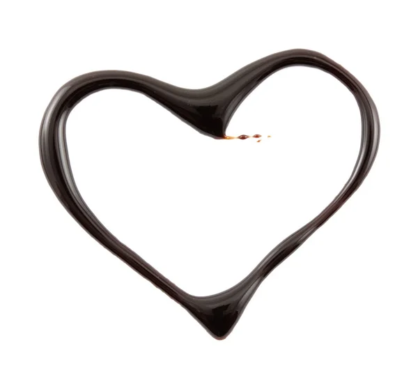 Beyaz Arka Planda Kalp Şeklinde Sıvı Çikolata — Stok fotoğraf