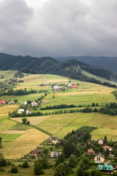 緑豊かな緑に囲まれた山岳谷村の家 — ストック写真