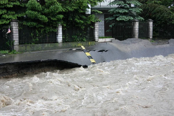 Krynica Zdroj Pologne Juin Effets Des Inondations Route Détruite Par — Photo