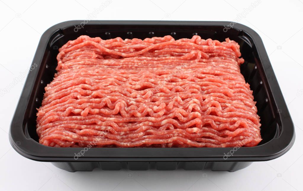 minced meat in black plastic container