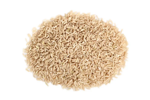 Uzun Taneli Kahverengi Pirinç Yığını Beyaz Arka Plan Üzerinde Izole — Stok fotoğraf