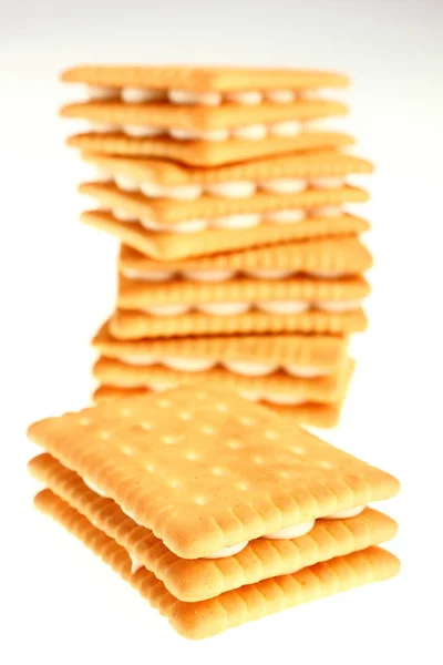 Cream Cookie Sandwiches White Background — Stock Photo, Image