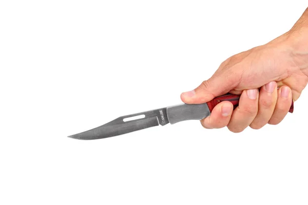 Homme Tenant Couteau Isolé Avec Chemin Coupe — Photo