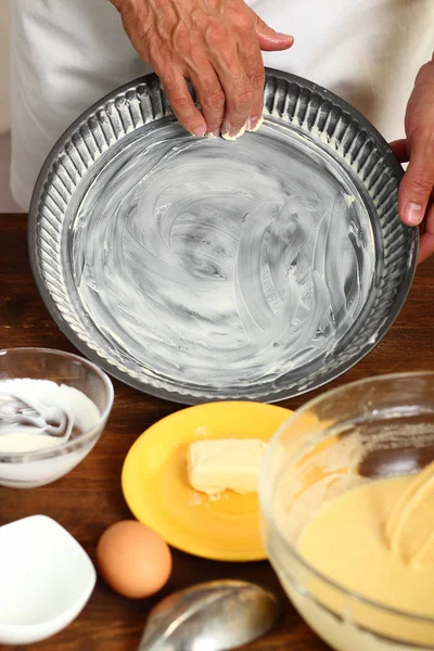 Виготовлення Кисло Вершкового Лимонного Торта Готуємо Торти Випічки Мастило Маргарином — стокове фото