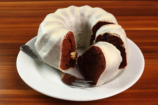 Chocolate Bundt Cake Marzipan Sugar Glaze — Stock Photo, Image