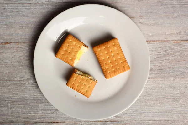 Cream Cookie Sandwiches Plate — Stock Photo, Image