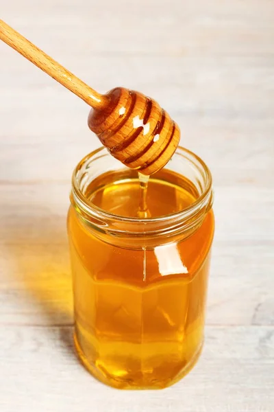 Βάζο Του Μελιού Μέλι Κουτάλα — Φωτογραφία Αρχείου