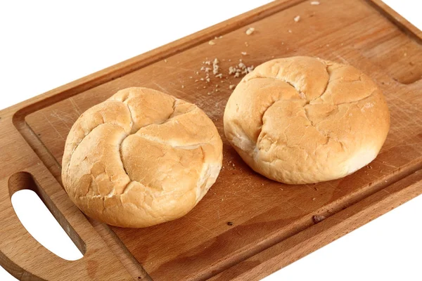 Kaiser Roll Vágódeszka Elszigetelt Vágógörbe — Stock Fotó