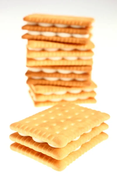 Cream Cookie Sandwiches White Background — Stock Photo, Image