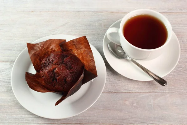 Chocolate Cupcake Cup Tea — Stock Photo, Image