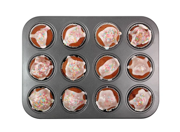Muffins Chocolate Com Gelo Açúcar — Fotografia de Stock