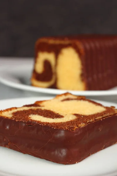 Chocolate Glazed Marble Loaf Cake — Stock Photo, Image