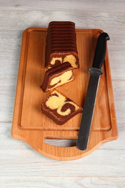 Chocolate Glazed Marble Loaf Cake — Stock Photo, Image