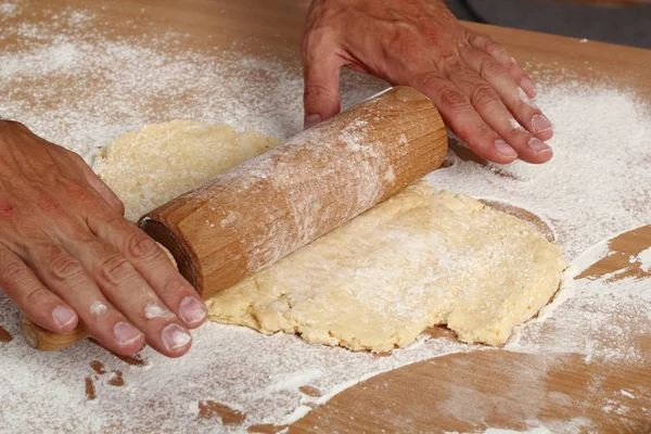 Így Croissant Sütik Jam Sorozat Gördülő Tészta — Stock Fotó