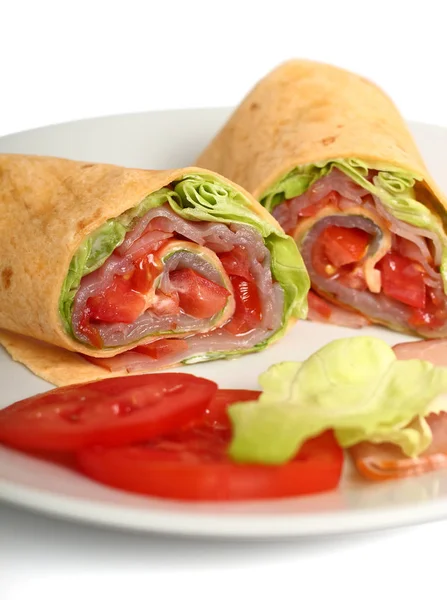 Wrap Tortilla Voileipä Kinkkua Tomaattia Salaattia — kuvapankkivalokuva
