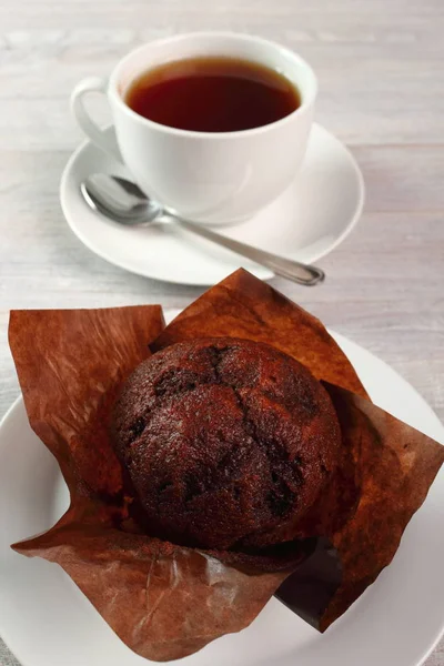 Chocolate Cupcake Cup Tea — Stock Photo, Image