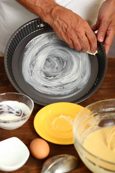 Preparo Torta Limone Alla Panna Acida Preparare Tortiere Cottura Ingrassaggio — Foto Stock