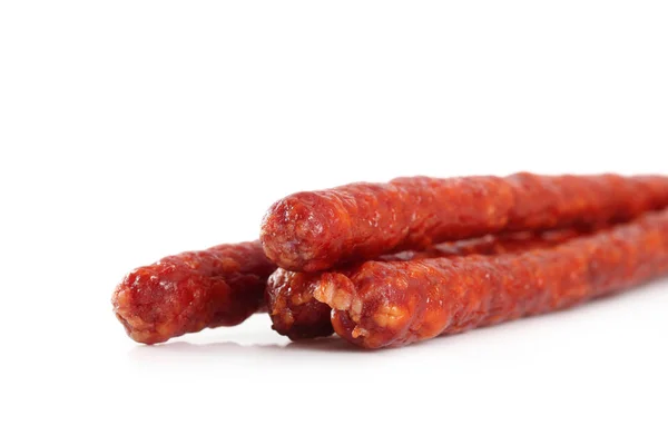 Kabanos Polish Long Thin Dry Sausage Made Pork Isolated White — Stock Photo, Image