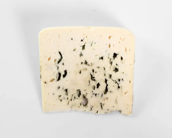 Mavi Peynir Gri Arka Plan Üzerinde Izole Doğrudan Yukarıdaki — Stok fotoğraf