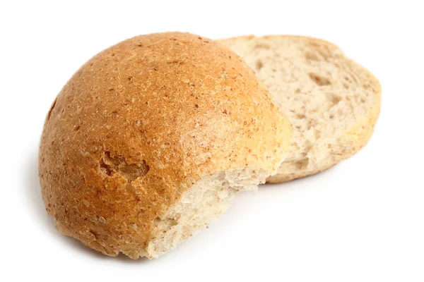 Helften Van Graham Brood Broodje Geïsoleerd Witte Achtergrond — Stockfoto