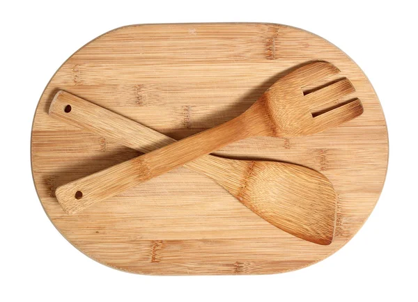 Wooden Cutting Board Spatula Isolated Clipping Path — Stock Photo, Image