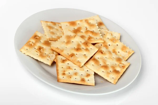 Bitar Matzo Plattan Isolerad Vit Bakgrund — Stockfoto