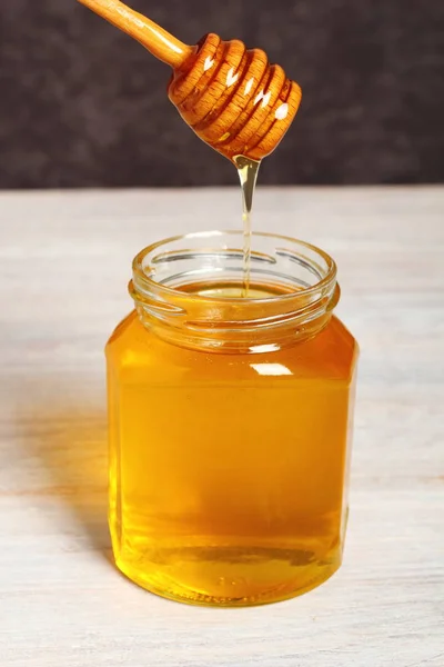 Jar Honey Honey Dipper Stock Photo