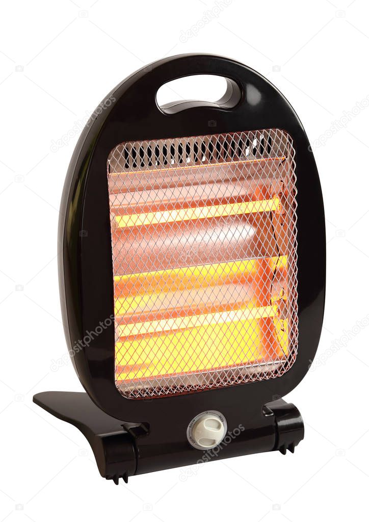 Quartz halogen heater with glowing bars. Isolated with clipping path.