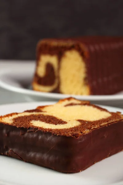 Chocolate Glazed Marble Loaf Cake — Stock Photo, Image