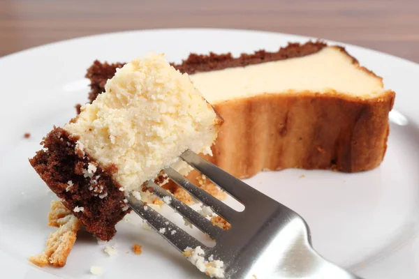 Comer Cheesecake Saboroso Macro — Fotografia de Stock