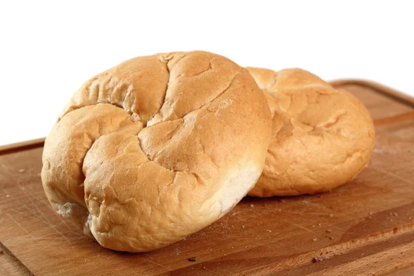 Kaiser Roll Cutting Board Isolated White Background — Stock Photo, Image