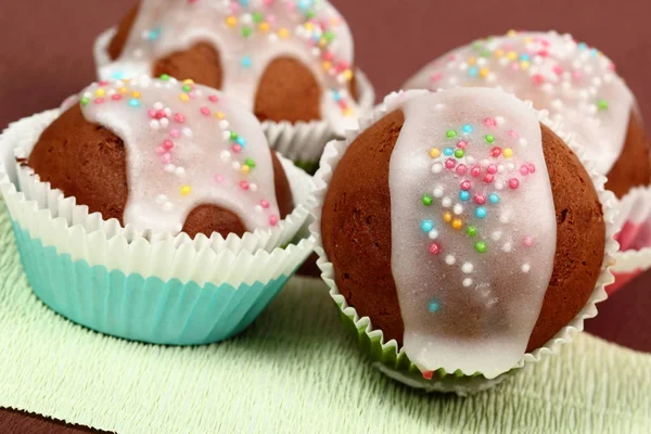 Muffins Chocolate Com Gelo Açúcar — Fotografia de Stock