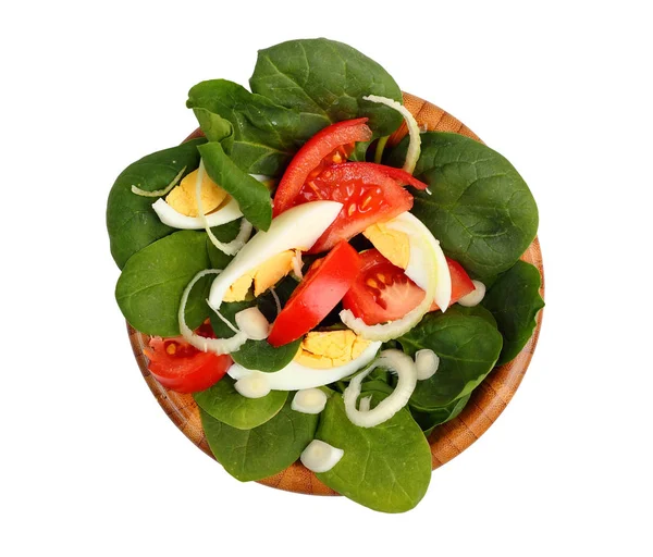 Yumurta Beyaz Arka Plan Üzerinde Izole Domates Salatası — Stok fotoğraf