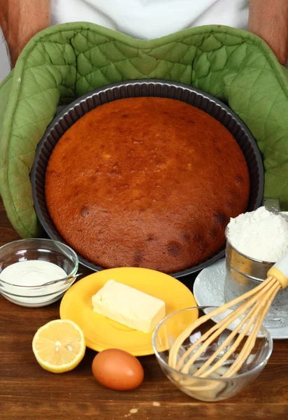 Baked Cake in Cake Pan. Series - Making Sour Cream Lemon Cake.