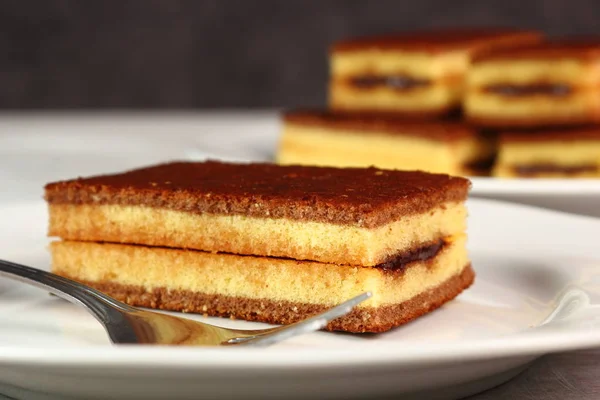 Gâteau Éponge Avec Remplissage Cacao — Photo