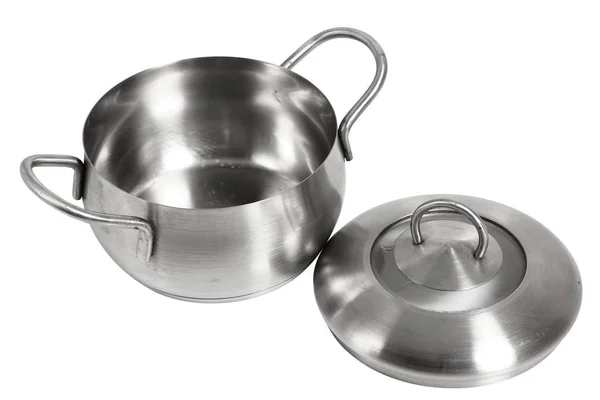 Stainless steel saucepot with lid. Sauce pot. Isolated on a white background.