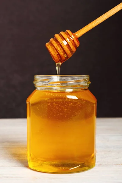 Jar Honey Honey Dipper — Stock Photo, Image