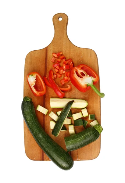 Courgettes Hachées Poivron Rouge Sur Planche Bois — Photo