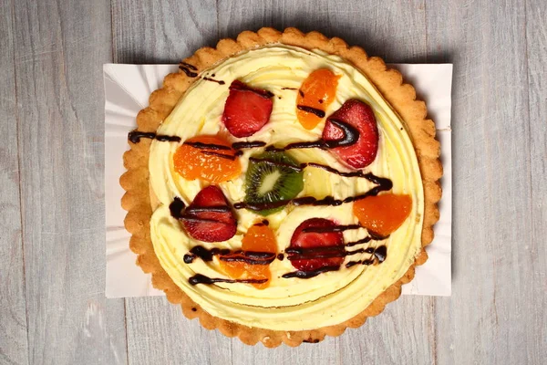 Tarta Frutas Con Crema Pastelera — Foto de Stock