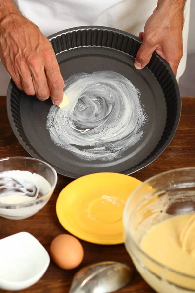 Preparo Torta Limone Alla Panna Acida Preparare Tortiere Cottura Ingrassaggio — Foto Stock