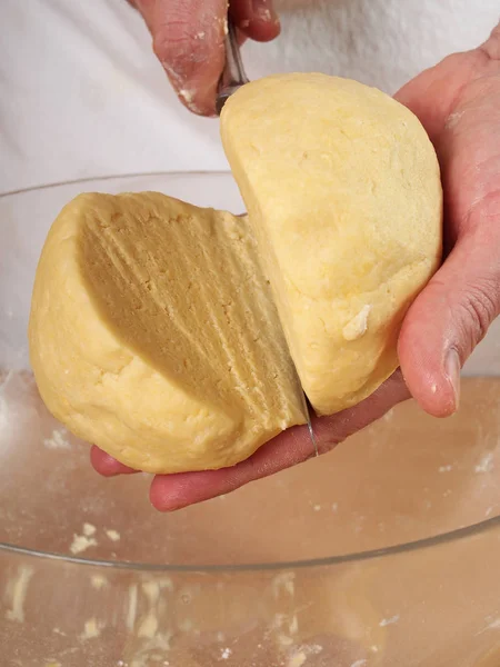 Couper Pâte Deux Faire Tarte Pomme Série — Photo