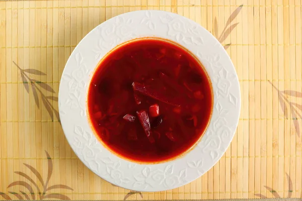 Borsch Sopa Remolacha Con Frijoles Directamente Arriba —  Fotos de Stock