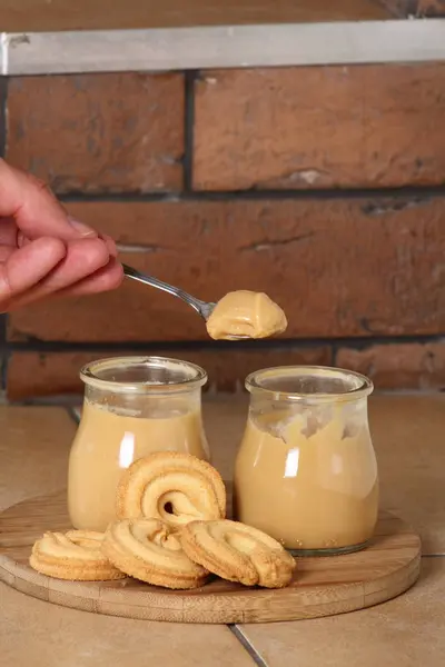 Eten Melk Pudding Dessert Pot Cookies — Stockfoto