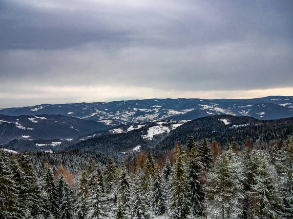 Blick Auf Beskid Sadecki Der Nähe Eliaszowka Mount Winter — Stockfoto